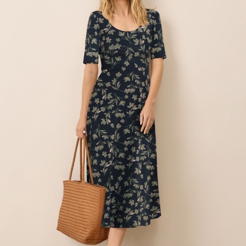 NWOT Pact Organic Cotton Fit & Flare Signature Scoop Midi Dress Small